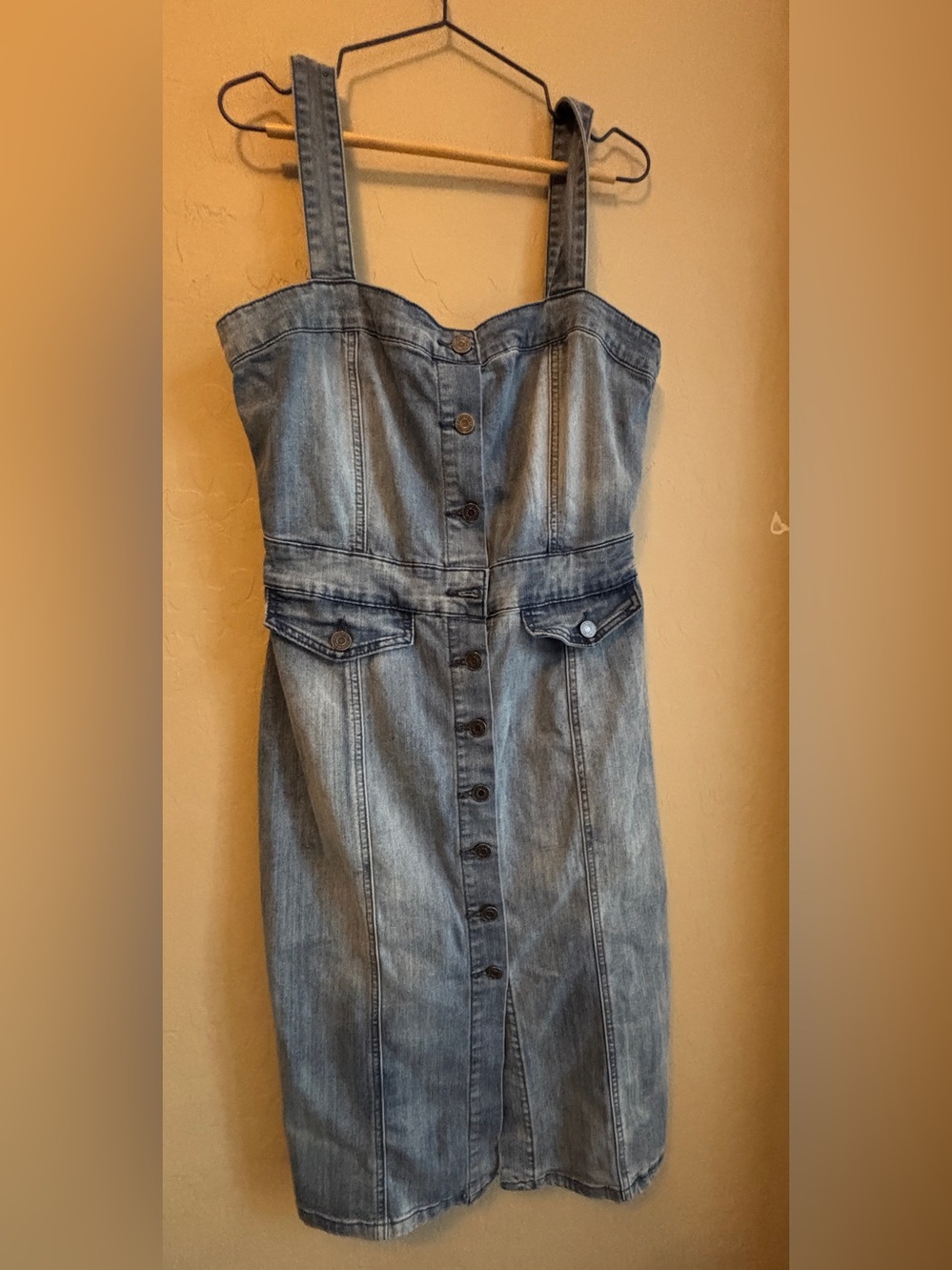 Indigo Robe Denim Button-Front Midi Dress with Straps - Blue Women’s Medium